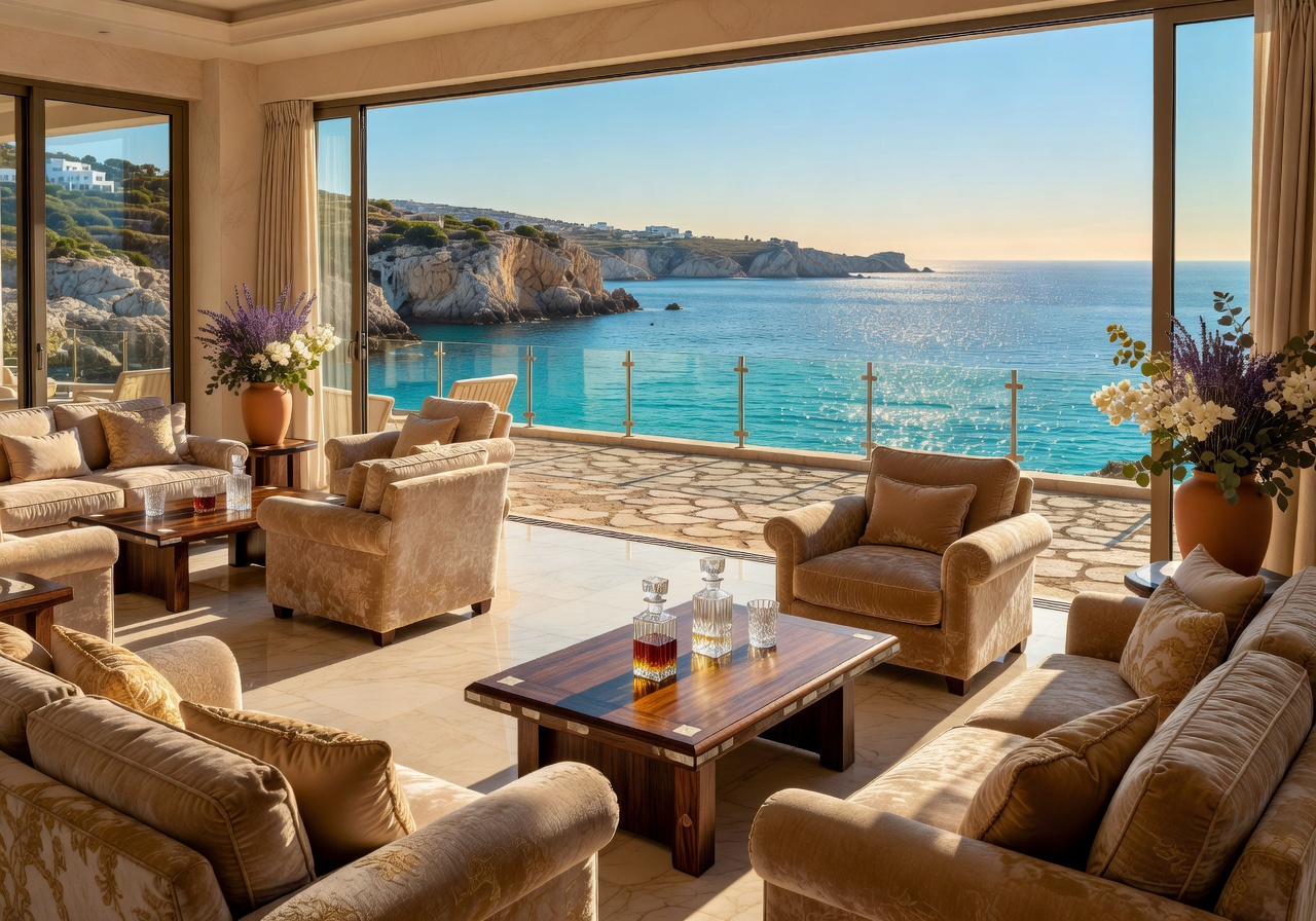 Luxury lounge area with Mediterranean view