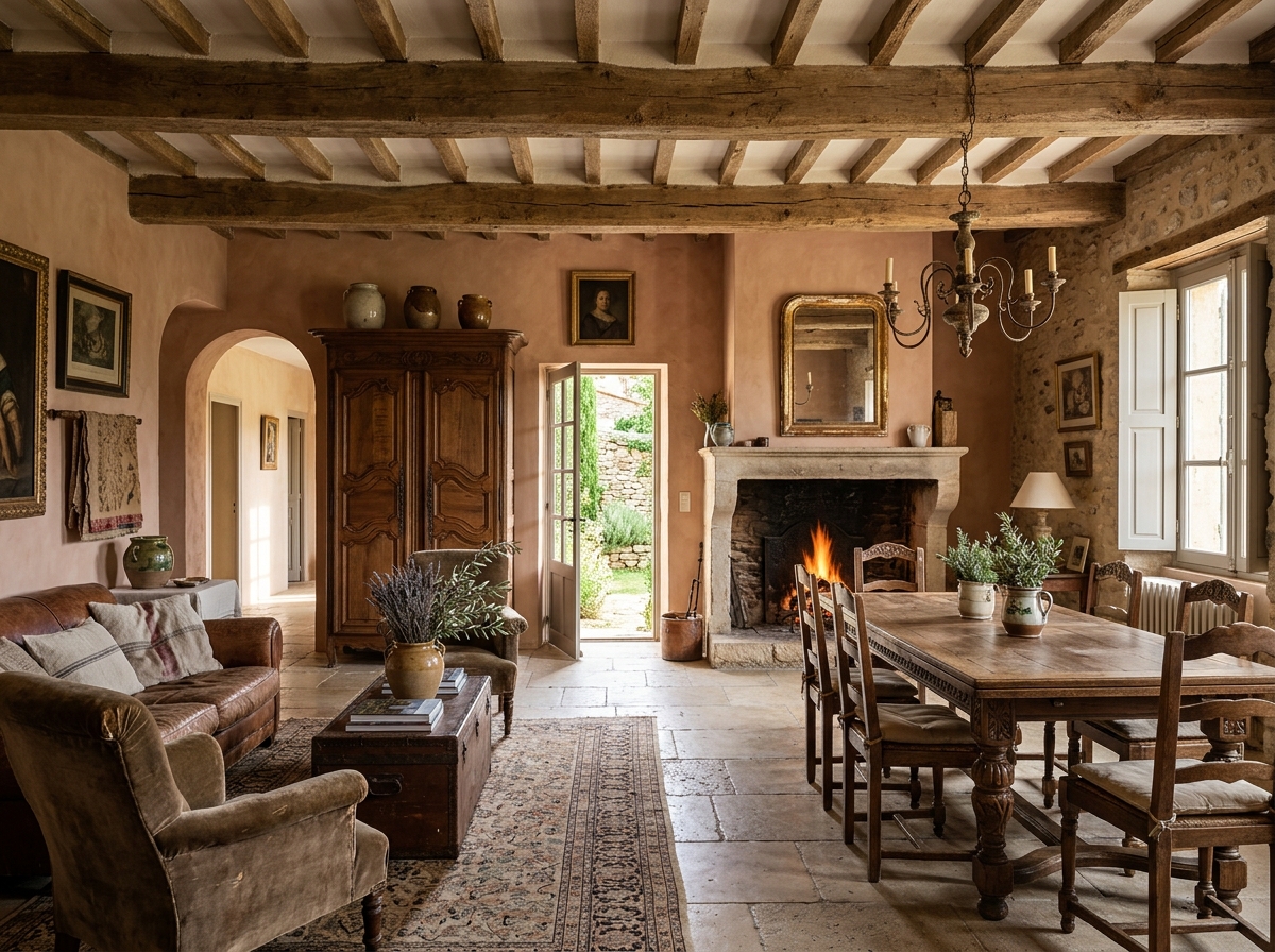 Rustic luxurious Provencal interior with antique furnishings